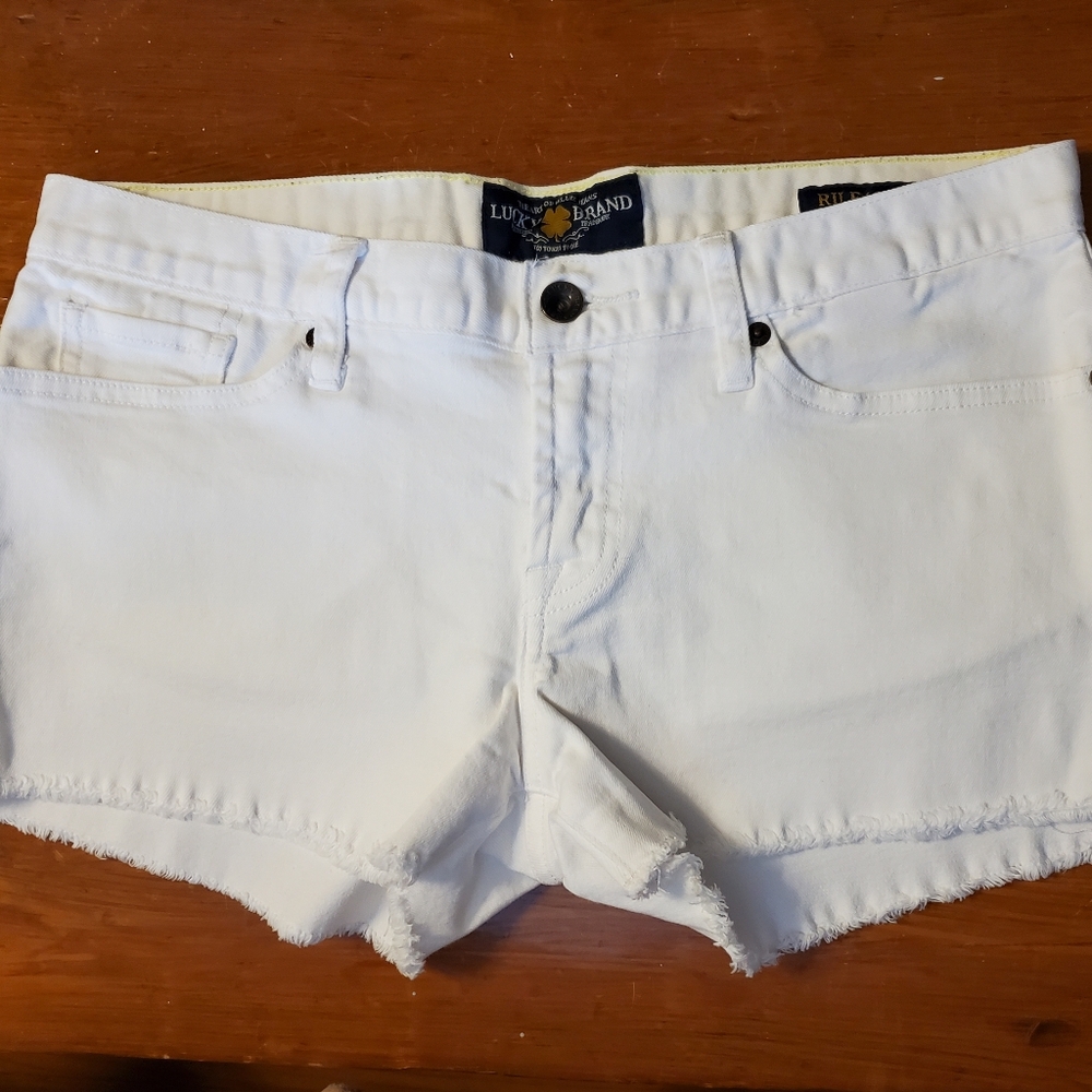Lucky Brand White Jean Shorts Distressed Hem